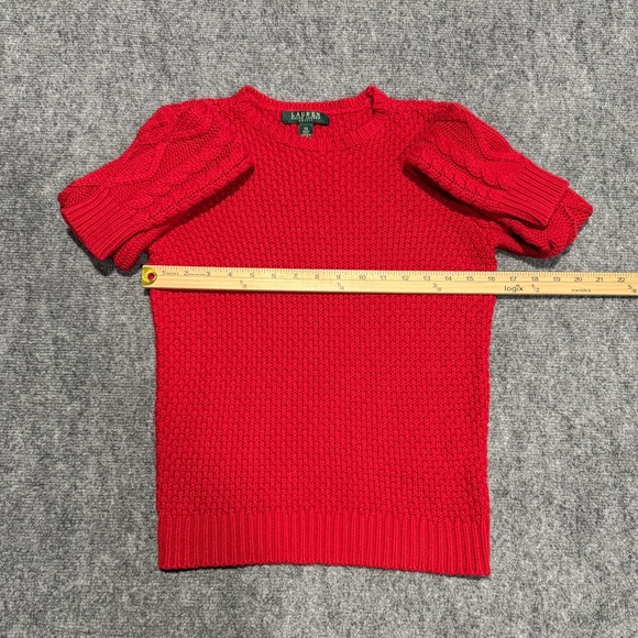 LAUREN Ralph Lauren Petite Small Red Crewneck Mixed-Stitch Sweater PS - Picture 5 of 6